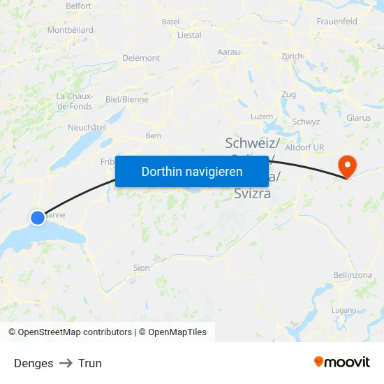 Denges to Trun map