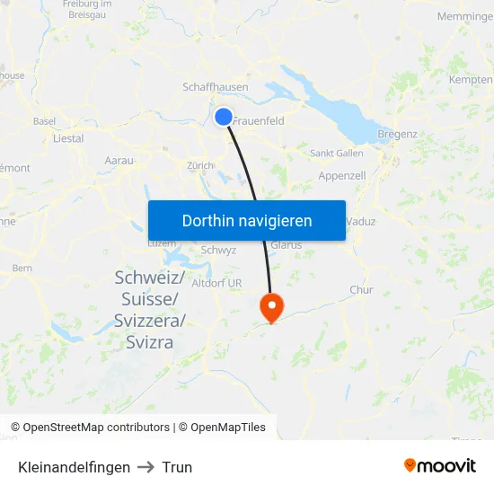 Kleinandelfingen to Trun map