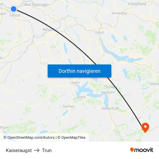 Kaiseraugst to Trun map