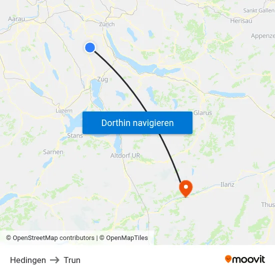 Hedingen to Trun map