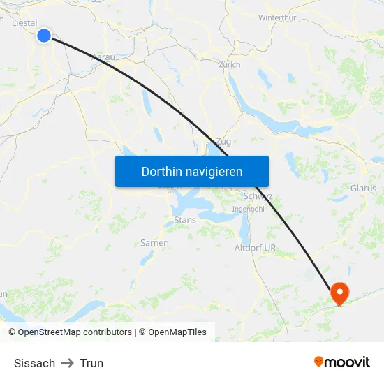 Sissach to Trun map