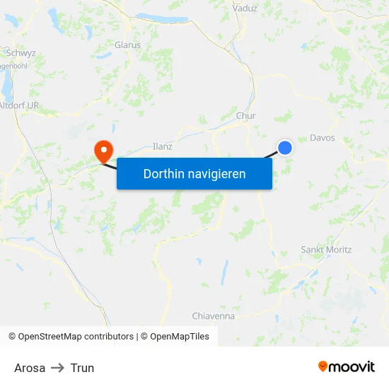 Arosa to Trun map