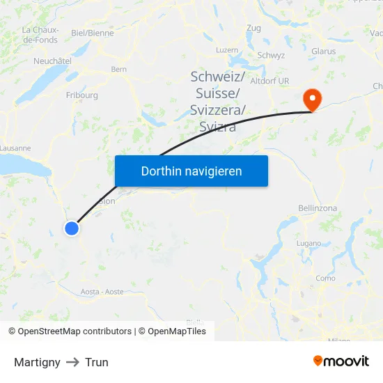 Martigny to Trun map