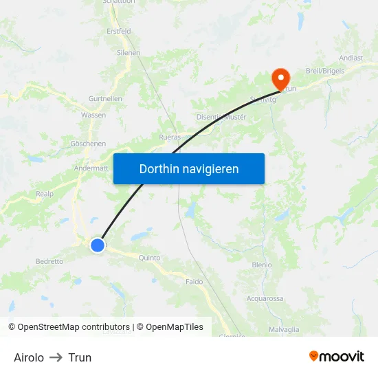 Airolo to Trun map