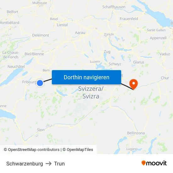 Schwarzenburg to Trun map