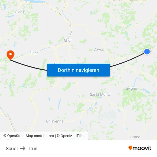 Scuol to Trun map
