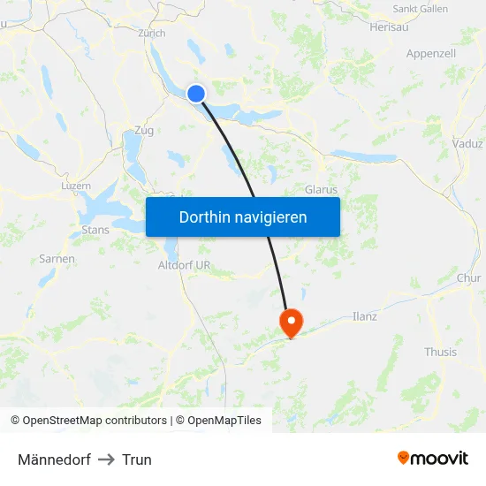 Männedorf to Trun map