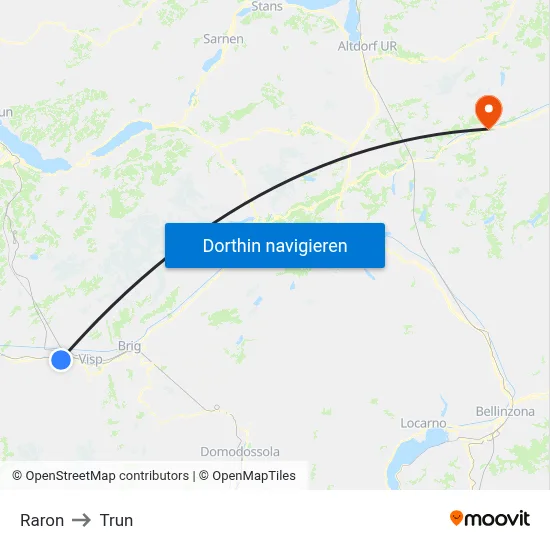 Raron to Trun map