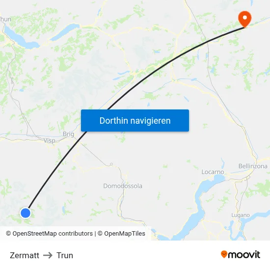 Zermatt to Trun map
