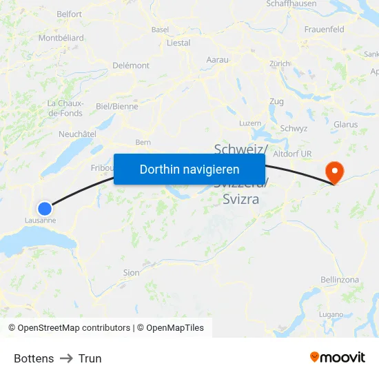 Bottens to Trun map