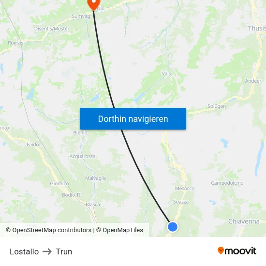 Lostallo to Trun map