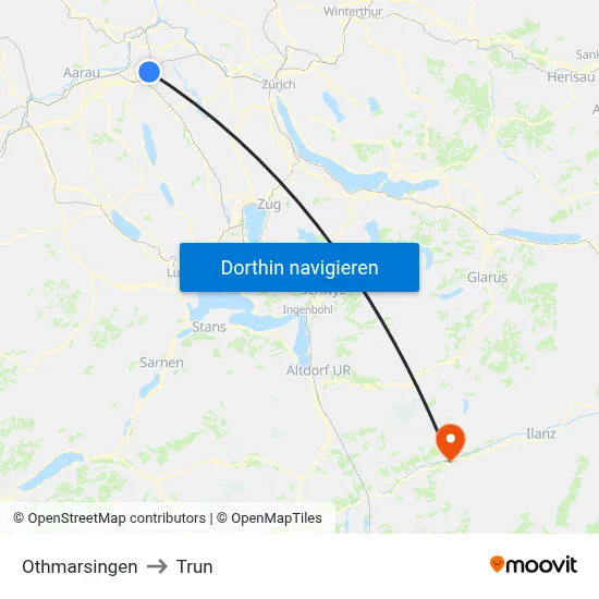 Othmarsingen to Trun map