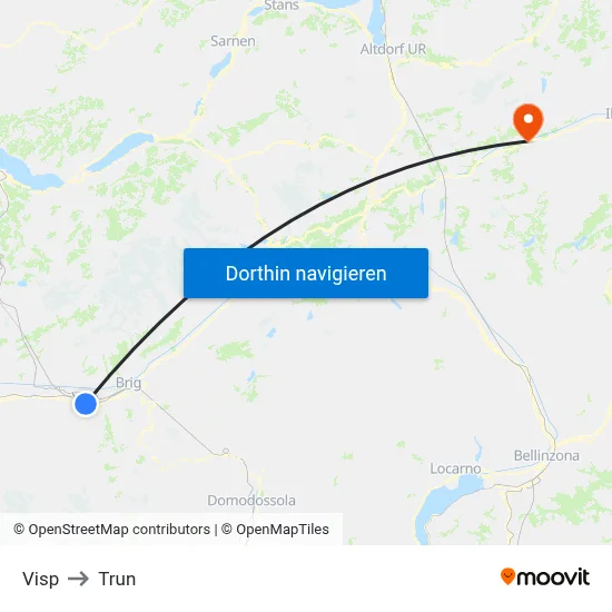 Visp to Trun map