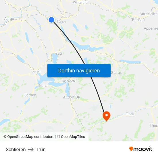 Schlieren to Trun map