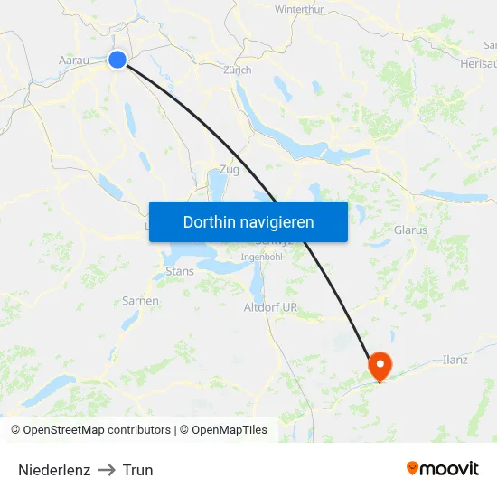 Niederlenz to Trun map