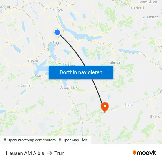 Hausen AM Albis to Trun map