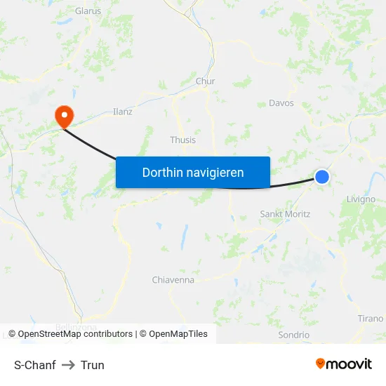 S-Chanf to Trun map