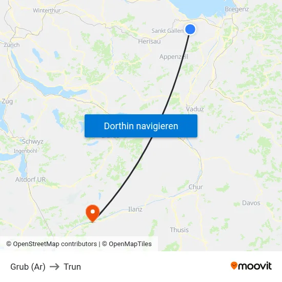 Grub (Ar) to Trun map
