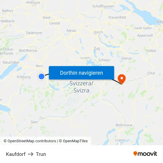 Kaufdorf to Trun map