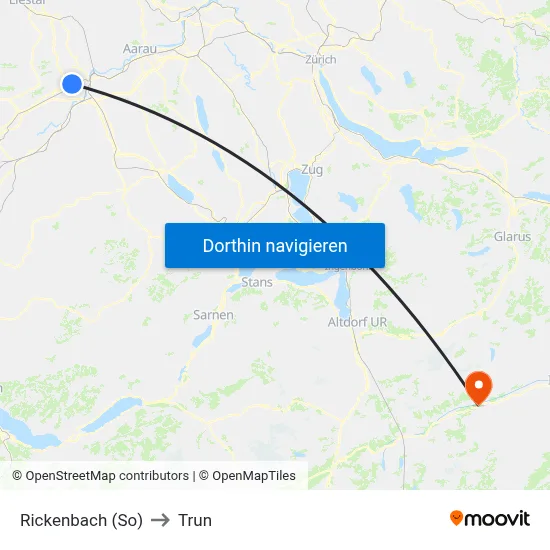 Rickenbach (So) to Trun map