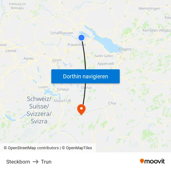 Steckborn to Trun map