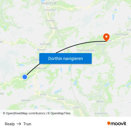 Realp to Trun map