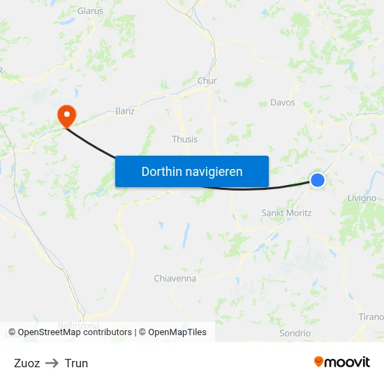 Zuoz to Trun map