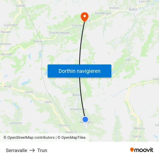 Serravalle to Trun map