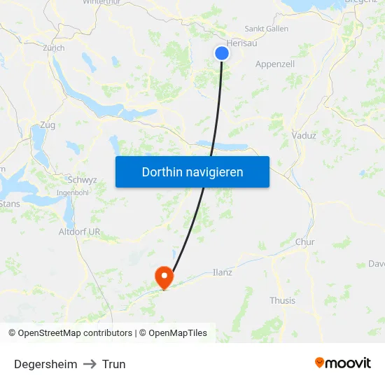 Degersheim to Trun map