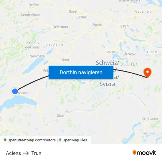 Aclens to Trun map