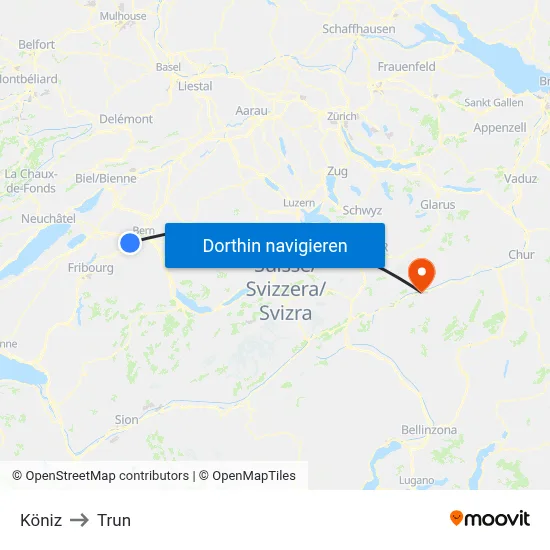 Köniz to Trun map