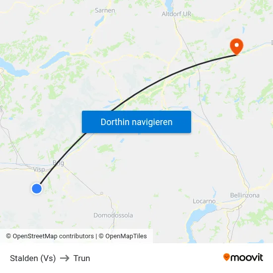 Stalden (Vs) to Trun map