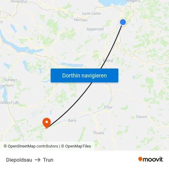 Diepoldsau to Trun map