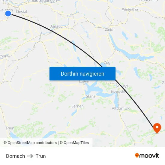 Dornach to Trun map