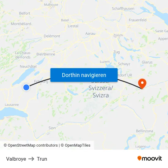 Valbroye to Trun map