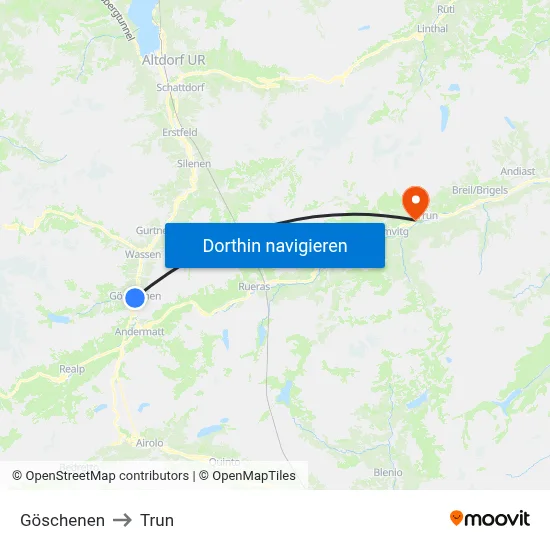 Göschenen to Trun map