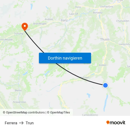 Ferrera to Trun map