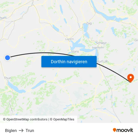 Biglen to Trun map