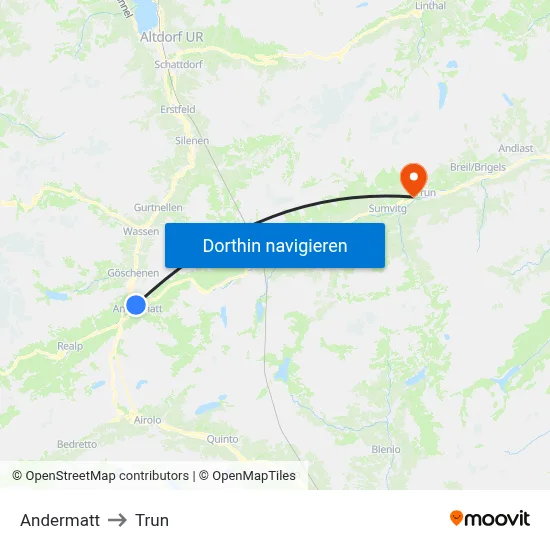 Andermatt to Trun map