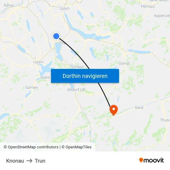 Knonau to Trun map