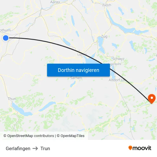 Gerlafingen to Trun map