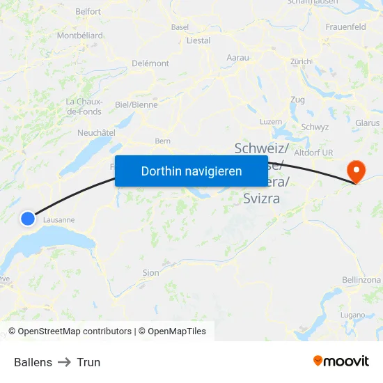 Ballens to Trun map