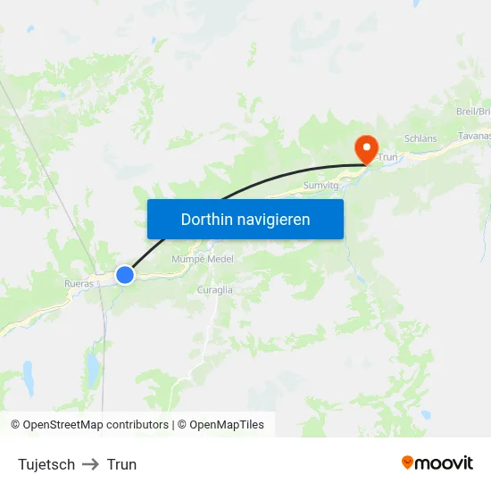 Tujetsch to Trun map