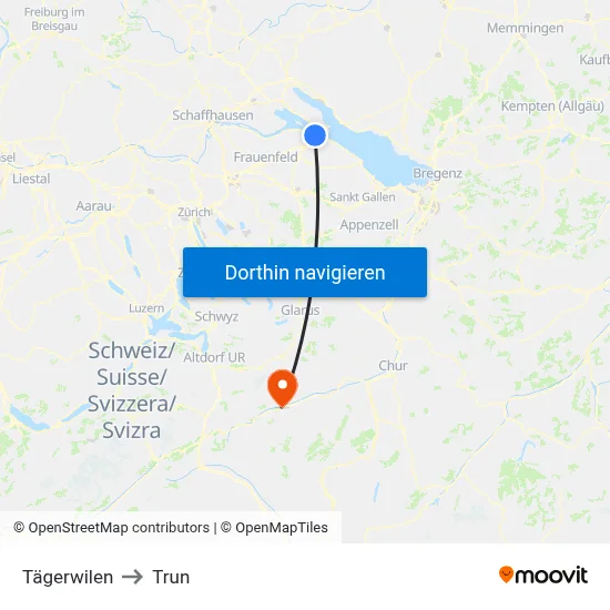 Tägerwilen to Trun map