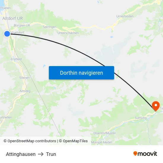 Attinghausen to Trun map