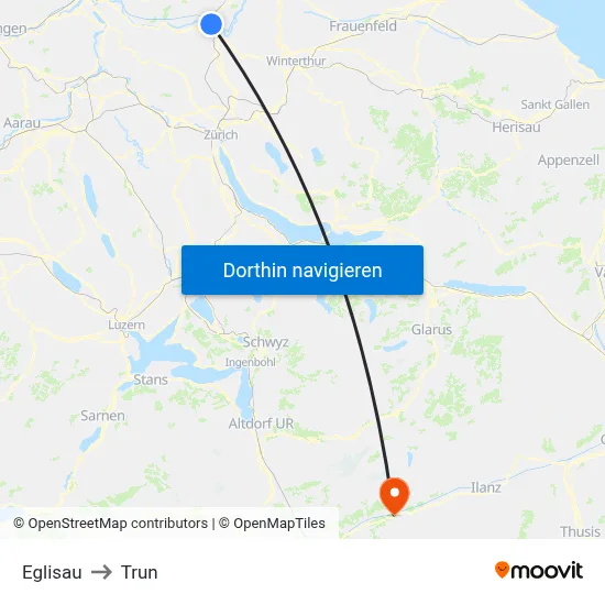 Eglisau to Trun map