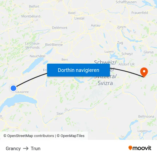 Grancy to Trun map