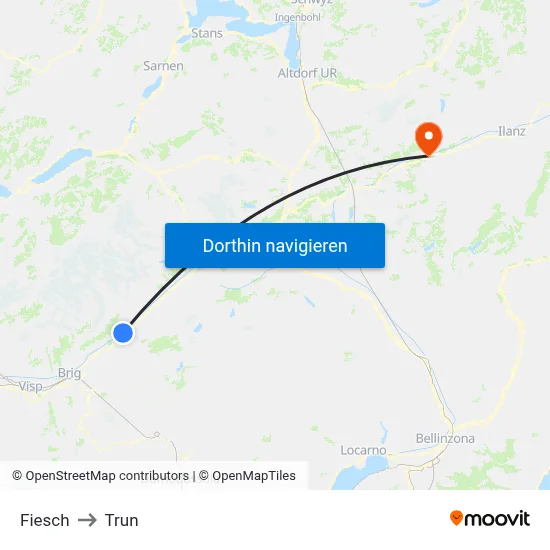 Fiesch to Trun map