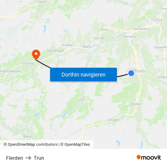 Flerden to Trun map