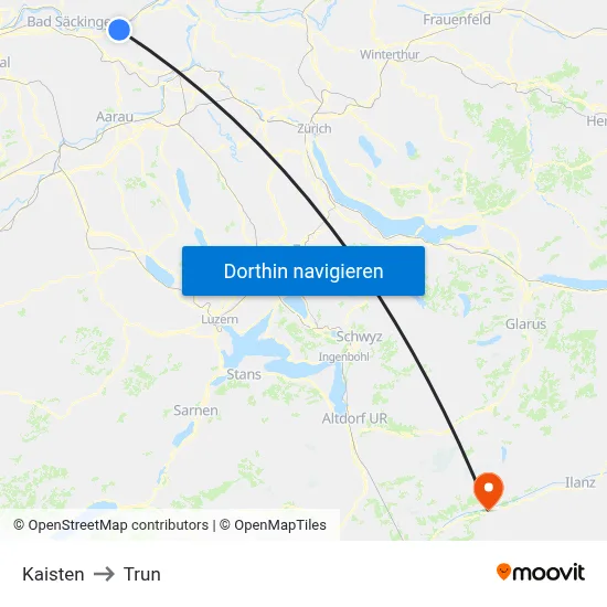 Kaisten to Trun map